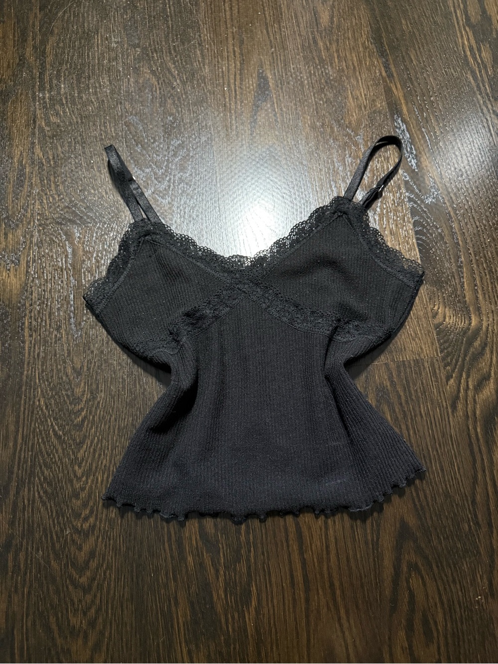 H&M Black Lace Trim Ribbed Cami Top